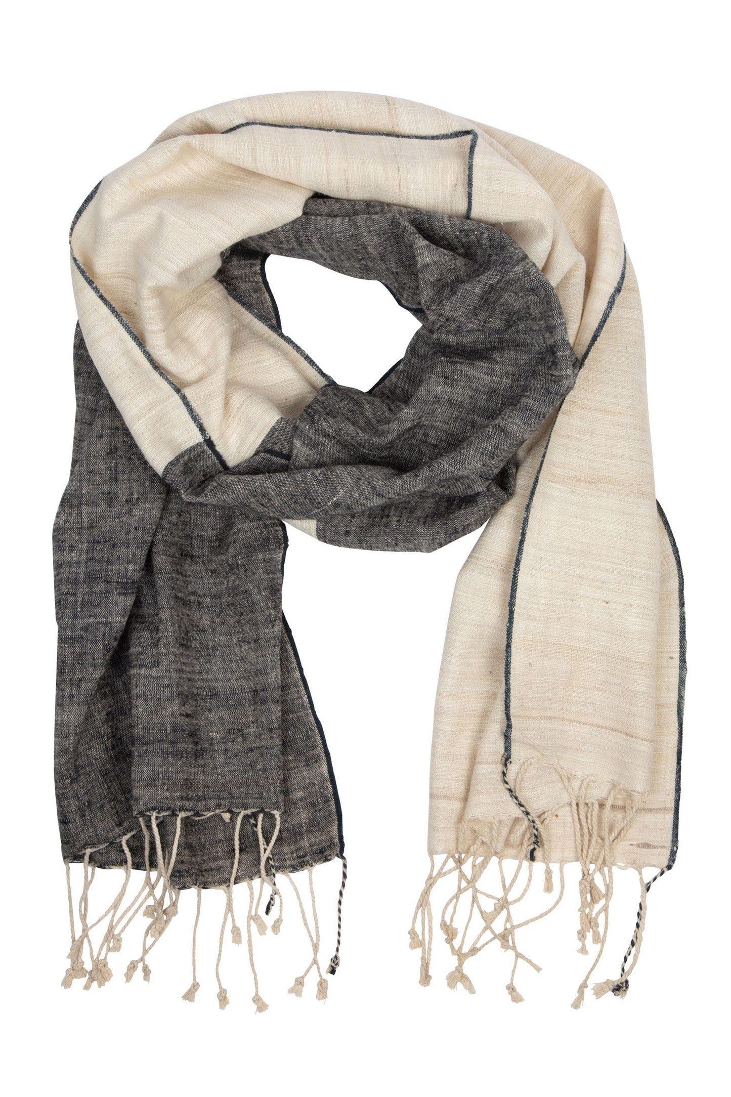 Scarf solid rough weave silk 80Lx20W cream/navy