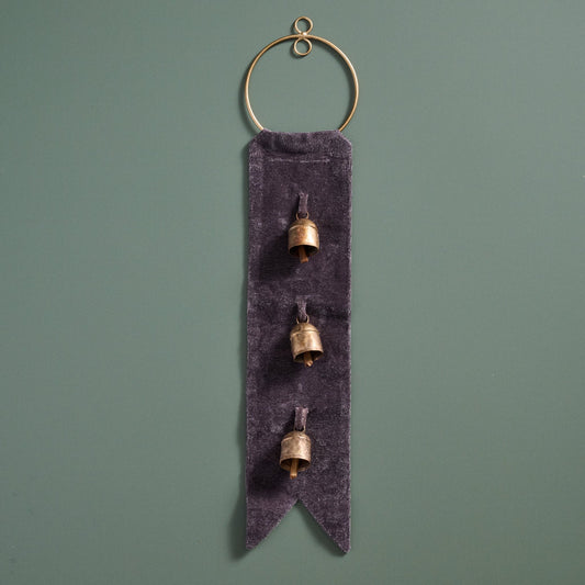 Door hanger w/3 bells velvet/brass 18Lx3.5W gry/br