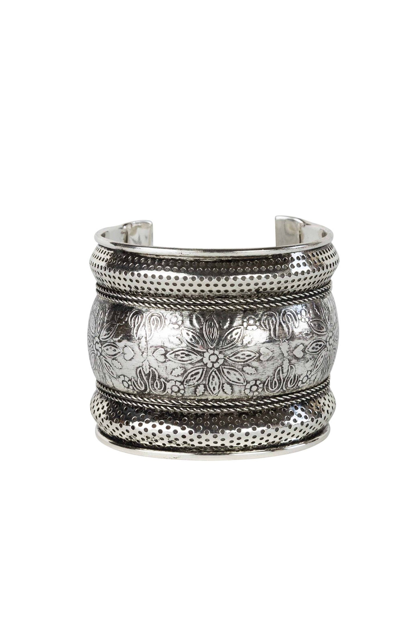 Floral Cuff Bracelet - Silver