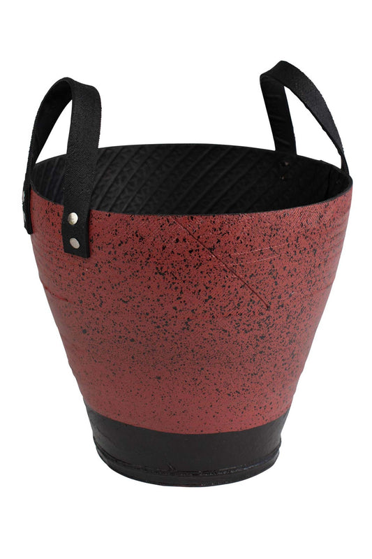 Planter speckled w/hndls recyc tire 13Dx12H rd/blk