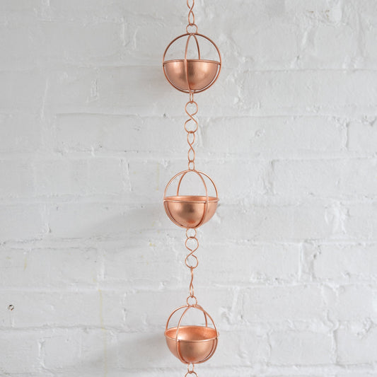 Rain chain w/11 round cups iron 7ft L copper