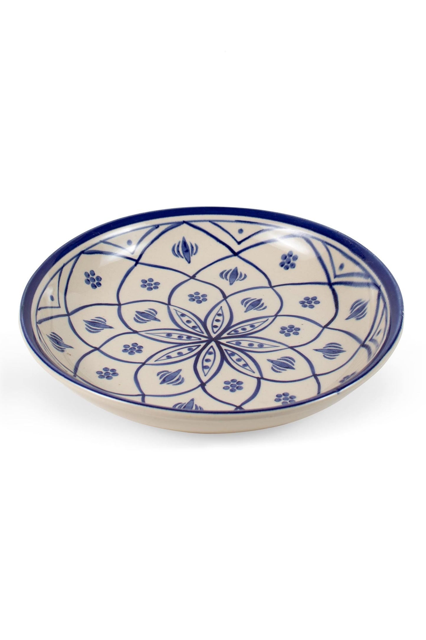 Platter center flower ceramic 14Dx2H blue/white