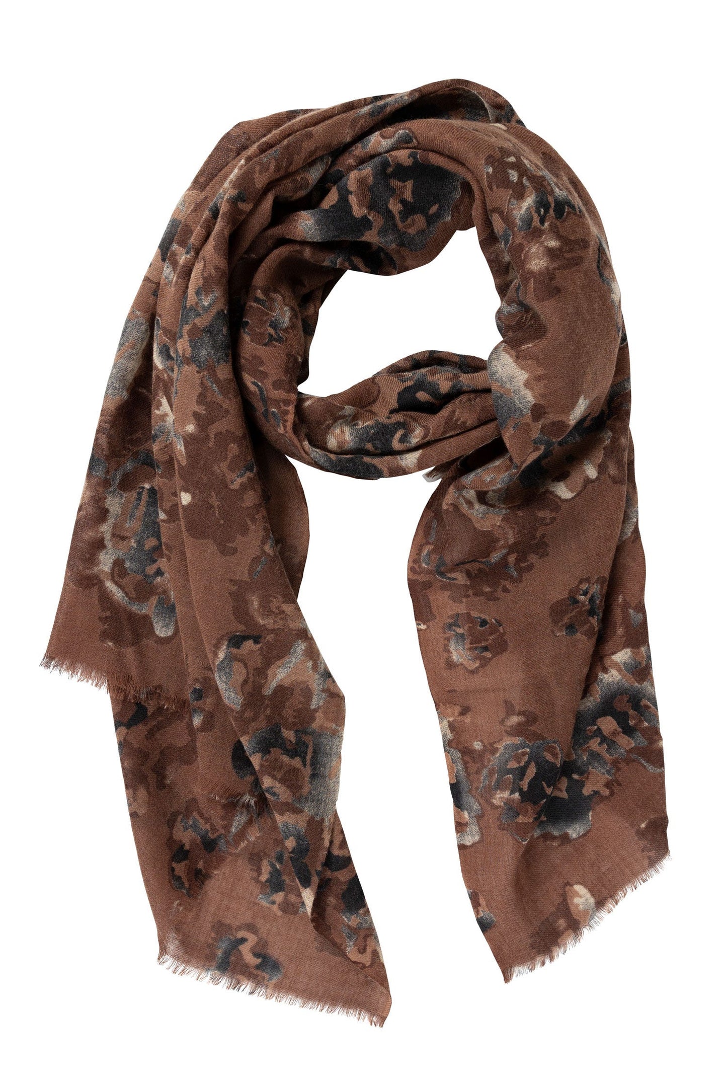 Shawl watercolor splotches wool 78x28 brown/black
