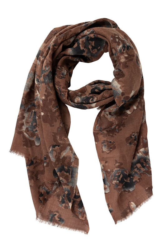 Shawl watercolor splotches wool 78x28 brown/black