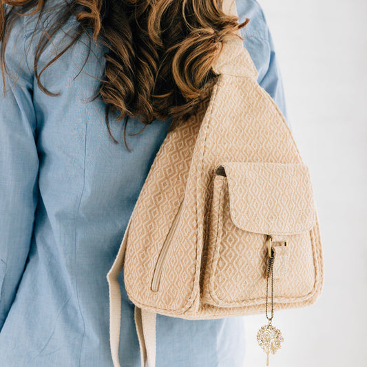 Backpack mini triangular jute/cttn 9Wx12H tan/ivry