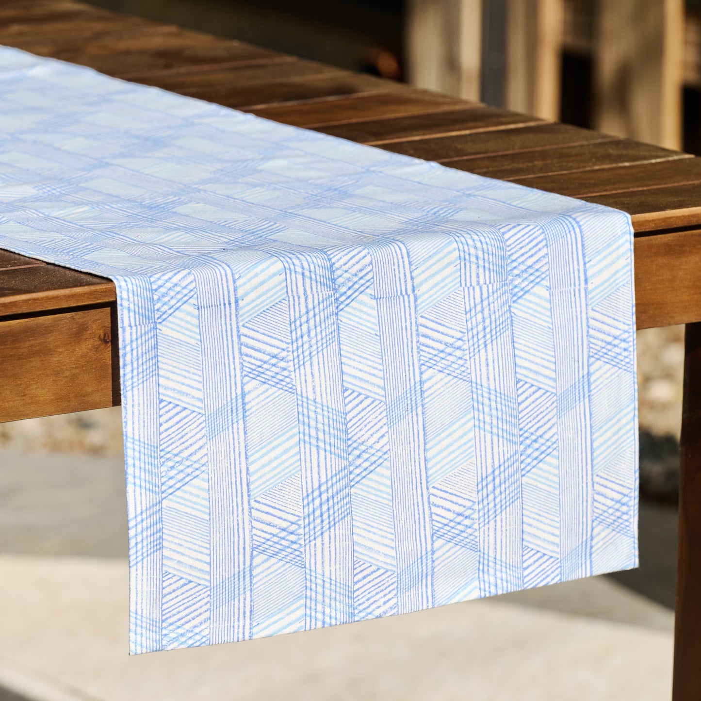 Table runner retro stripes cotton 72x16 blue/cream