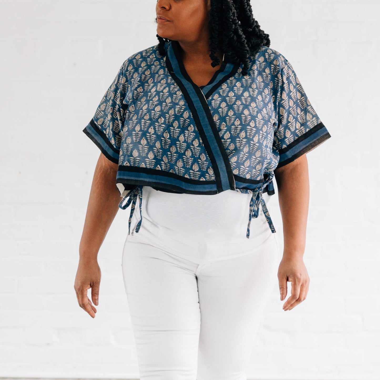 Shirt criss cross top cotton 17L blue/black