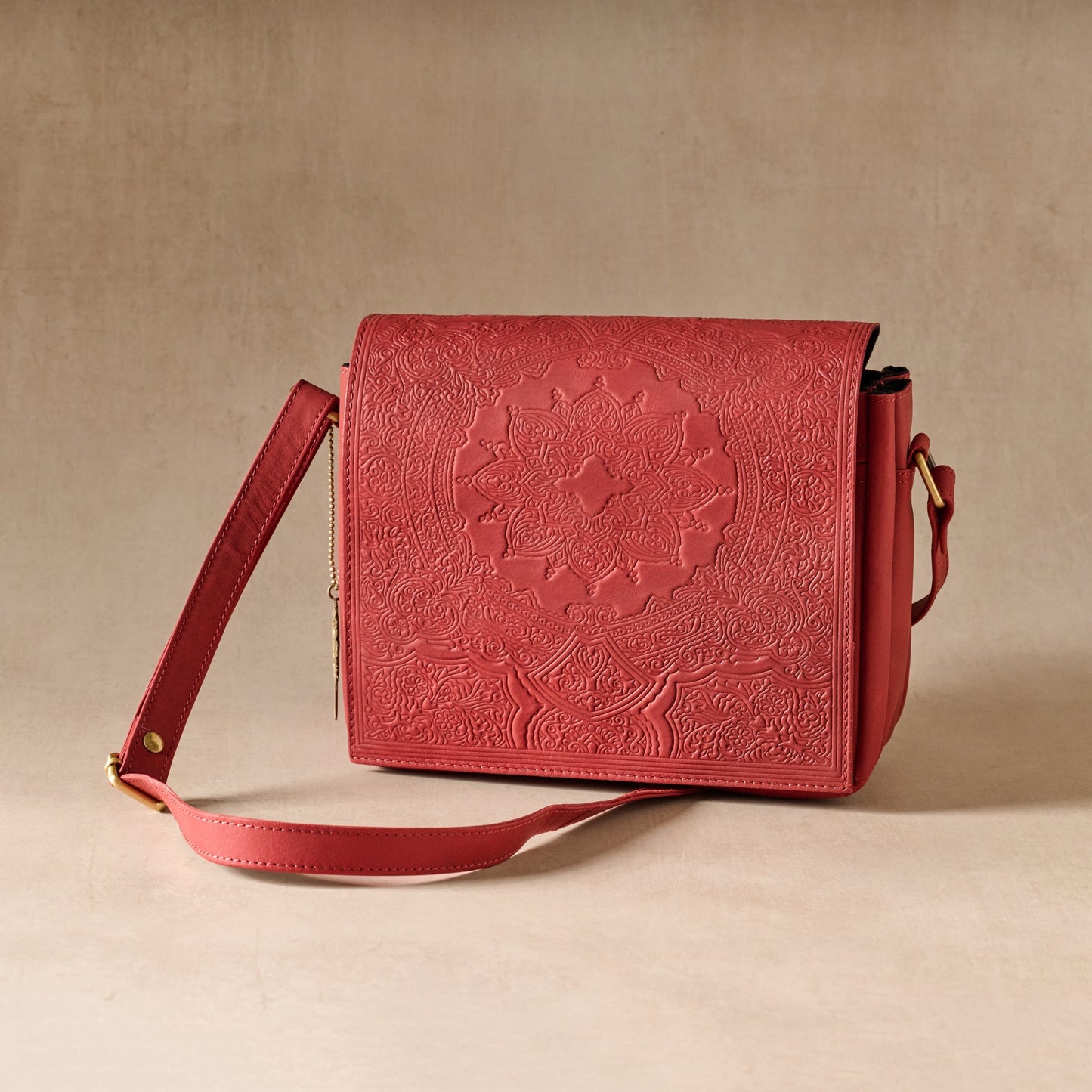 Purse 3 sections embossed leather 9Wx8 red