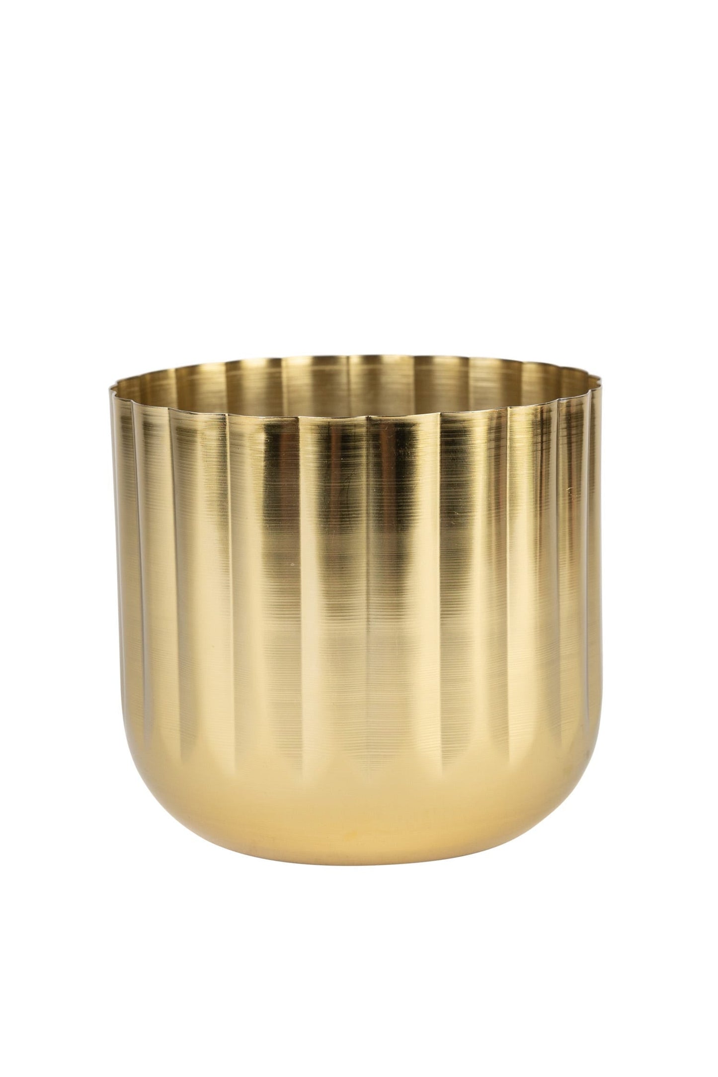 Planter firelit scalloped iron 6.5Dx5.5H brass