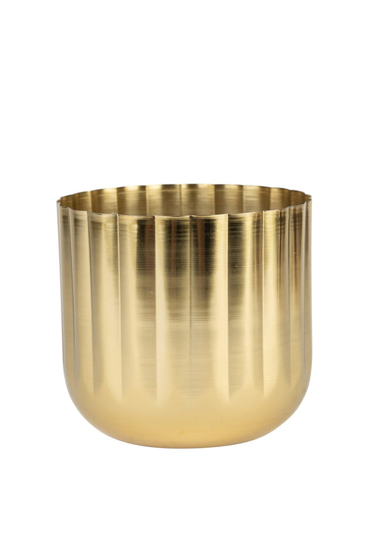 Planter firelit scalloped iron 6.5Dx5.5H brass