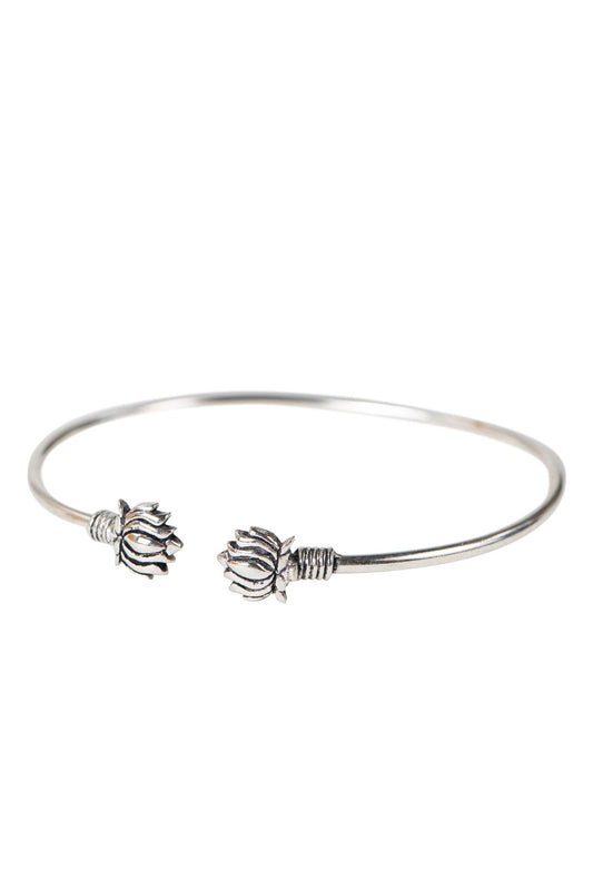 Bracelet cuff lotus flower tips brass 2.5D silver