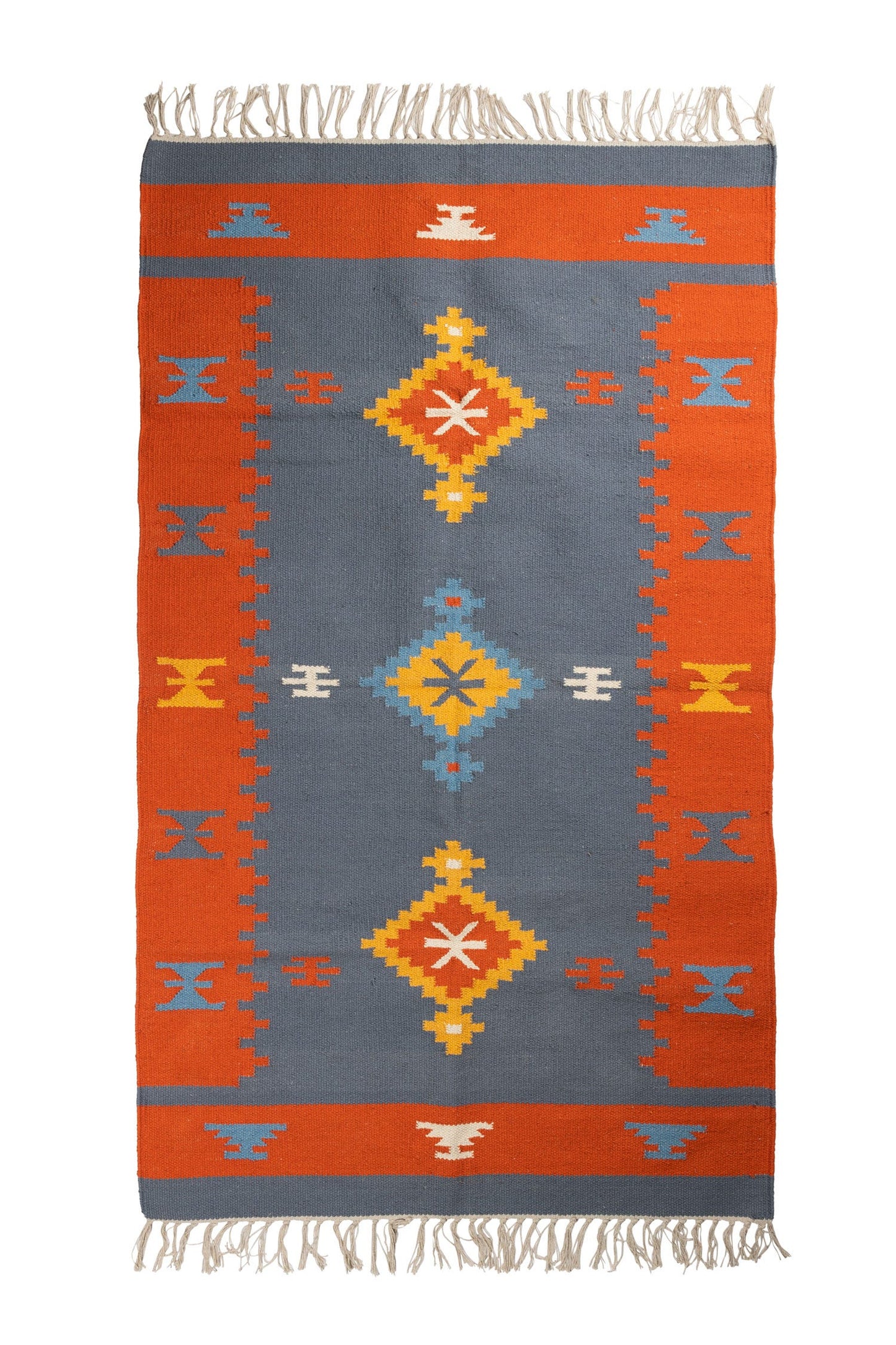 Rug dhurri lg burdock cotton 60Lx36W orng/blu/yel