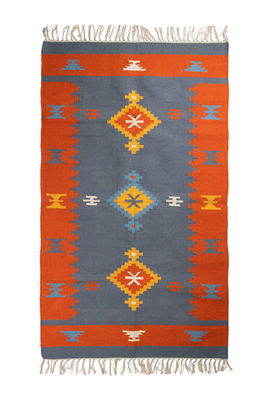 Rug dhurri lg burdock cotton 60Lx36W orng/blu/yel