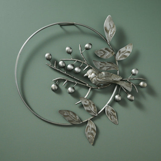 Wreath peace dove w/branches iron 16Wx15H silver
