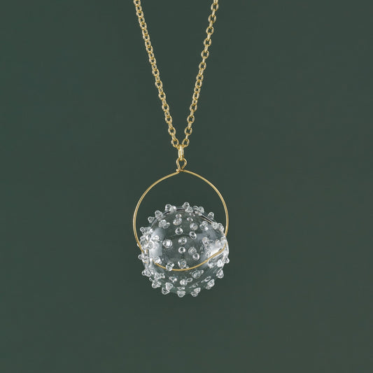 Necklace blown glass ball br/glss 30L gold/clear