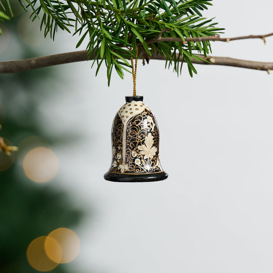 Ornament bell M/3 handpainted budloo wd 2H blk/crm