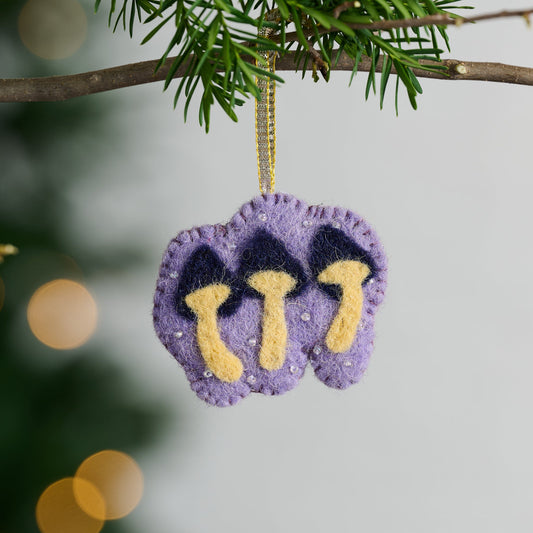 Ornament mushrooms M/3 wool felt 3Wx2 prpl/blu