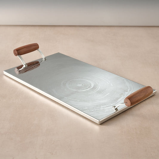Tray wood grain s-steel/mango wd 21.5Lx10W silv