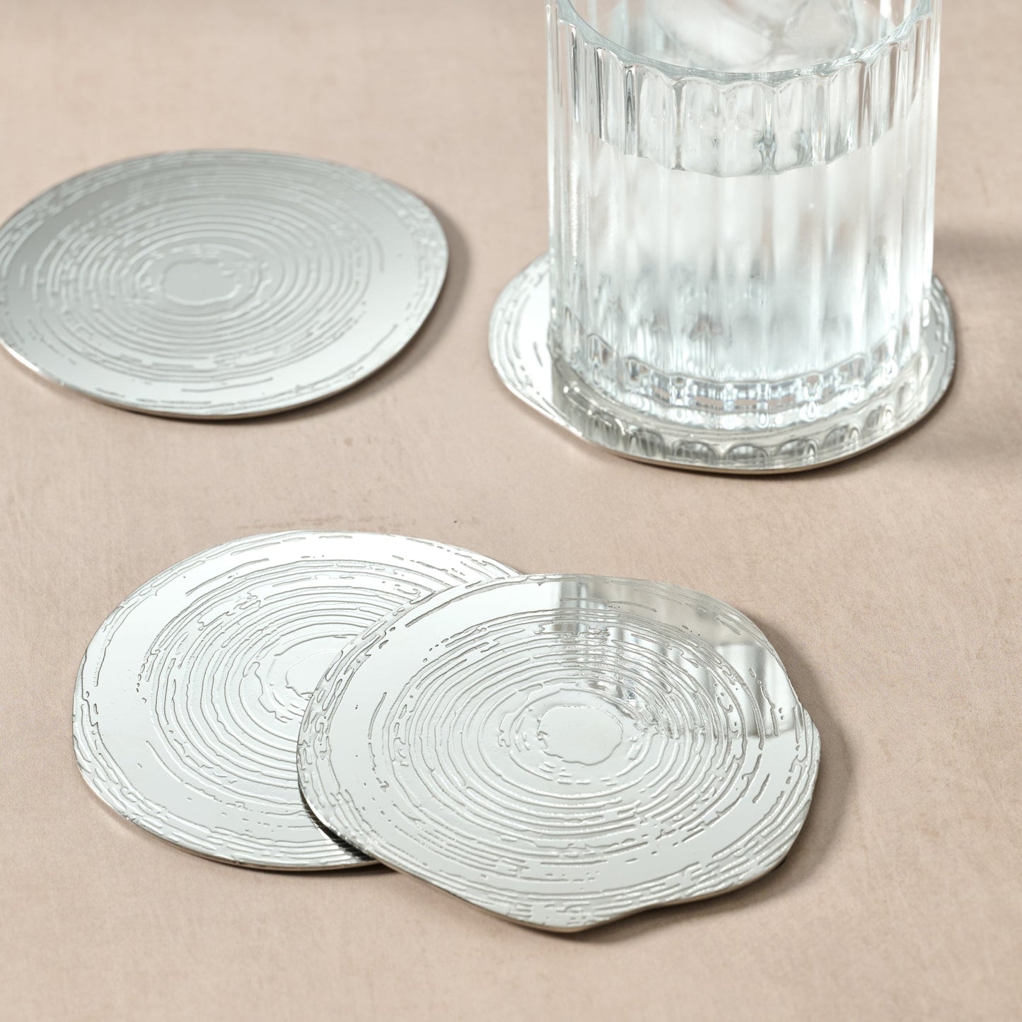 Coasters s/4 wood grain s-steel 4D silver