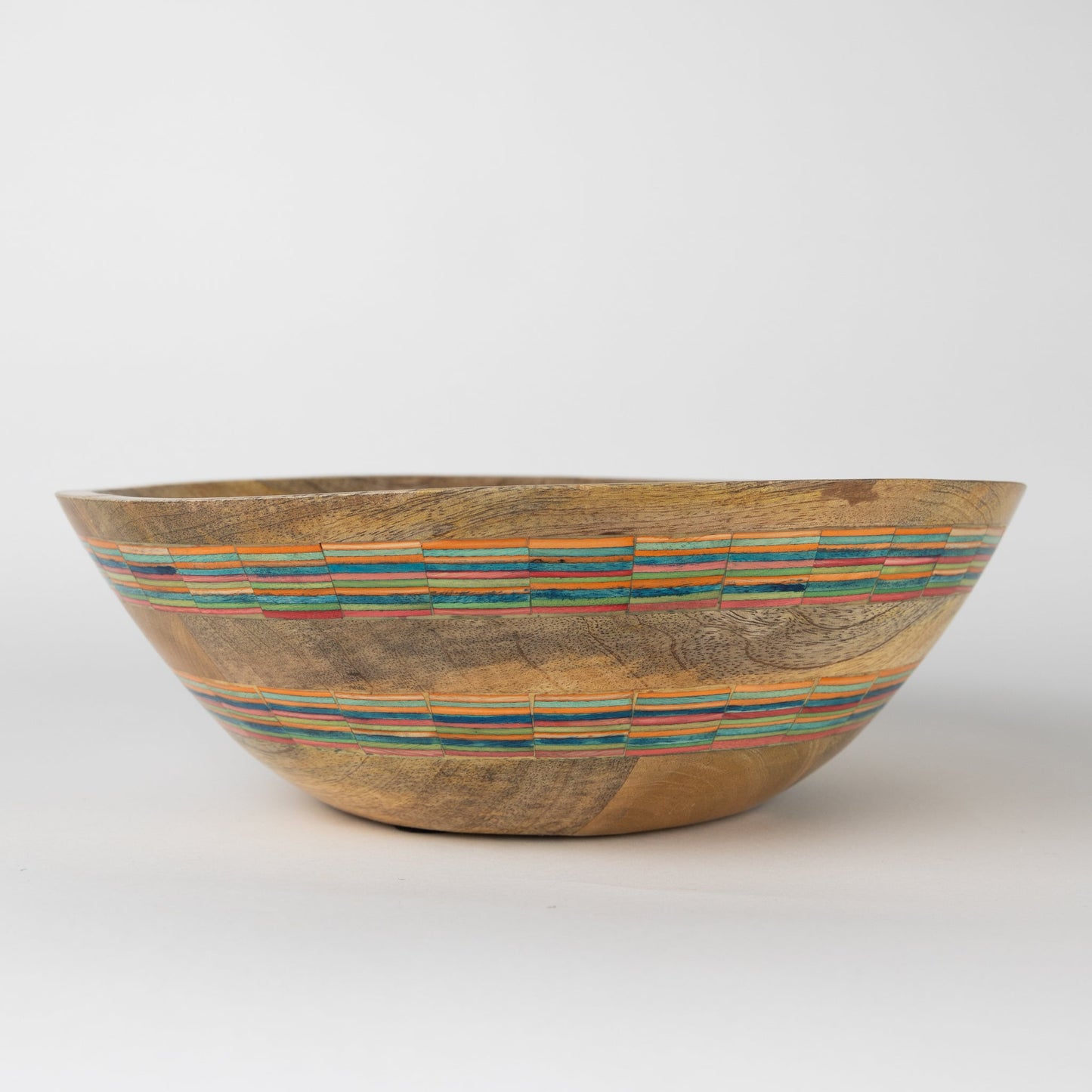 Bowl L salad pieced inlay mango wd 12Dx4 brn/multi