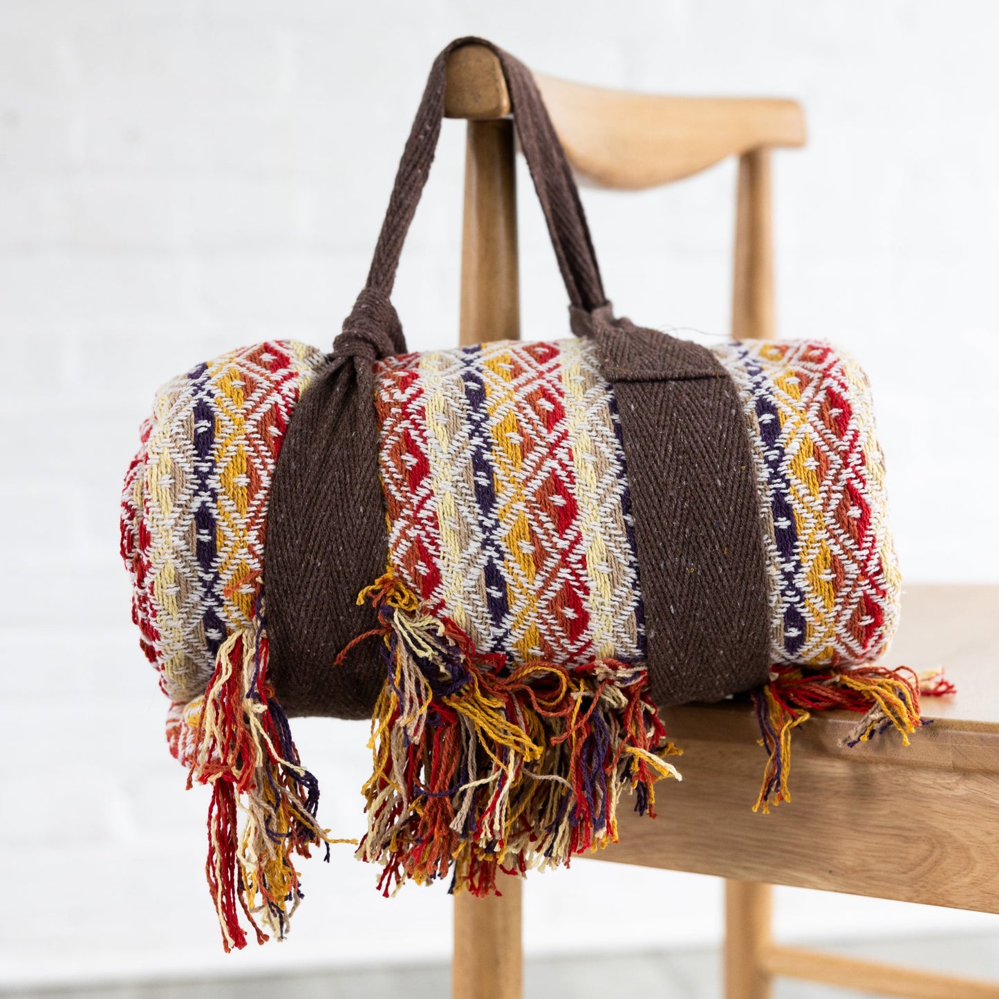 Blanket picnic w/strap recyc cttn 60Lx50W brn/mult