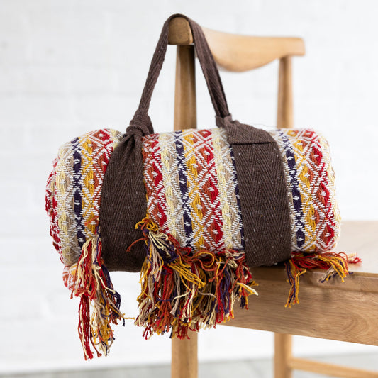 Blanket picnic w/strap recyc cttn 60Lx50W brn/mult