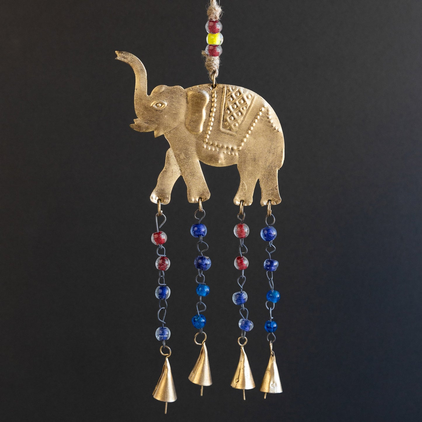 Chime elephant w/bead recyc iron/glss 18L br/multi