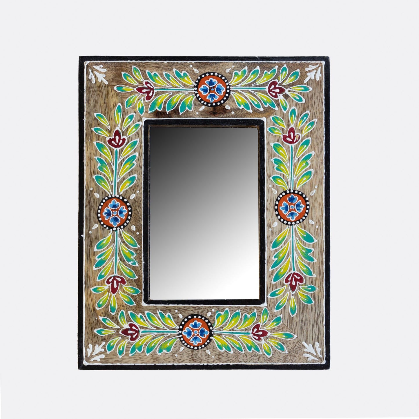 Mirror pntd vine/medallion mango wd 8Wx10H nat/grn