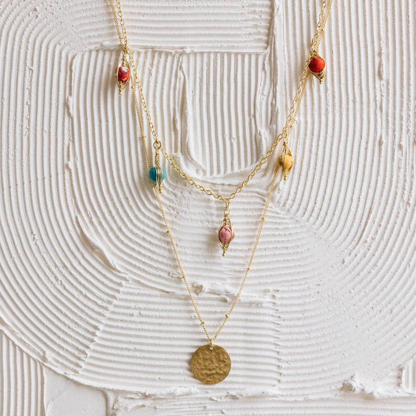 Necklace 2 layers disc/beads br/sari 22L br/multi