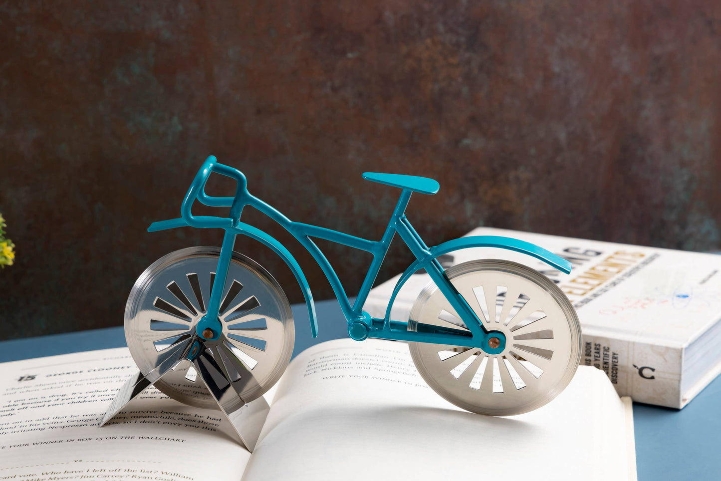 Bicycle Pizza Cutter - Blue Frame with Stand