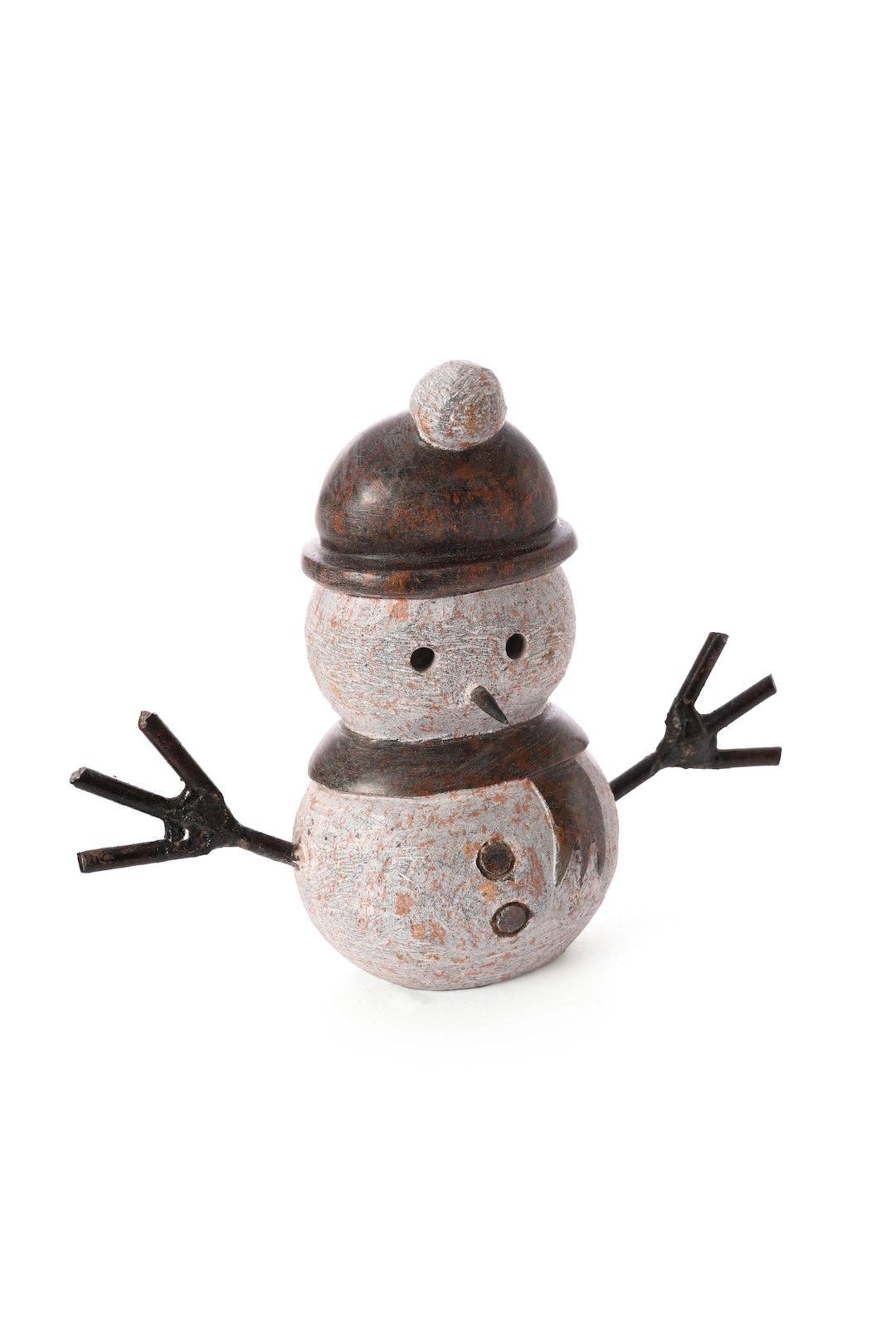 Small Snowman Stone and Metal Sculpture