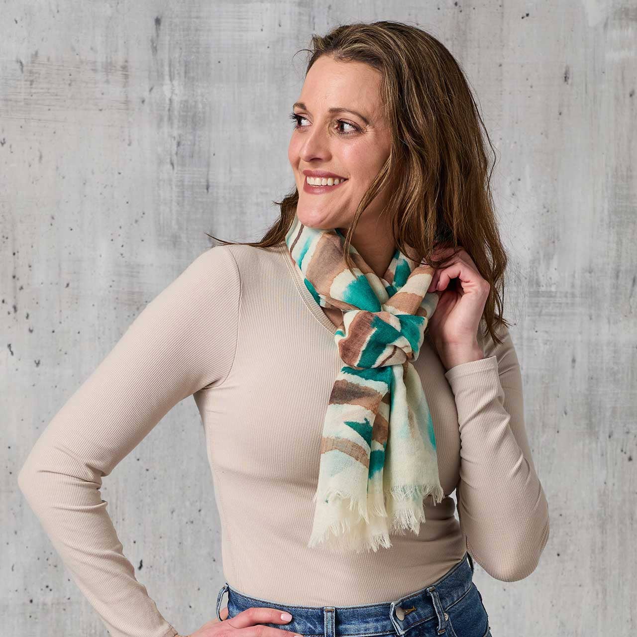 Teal Meadow Hand-Painted Scarf