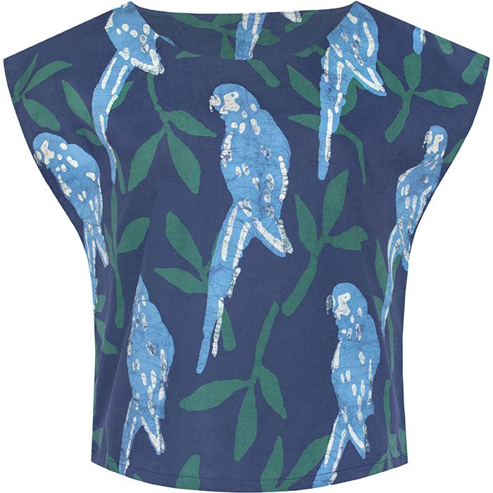 Boxy Blouse: Parrots - Spruce-Organic