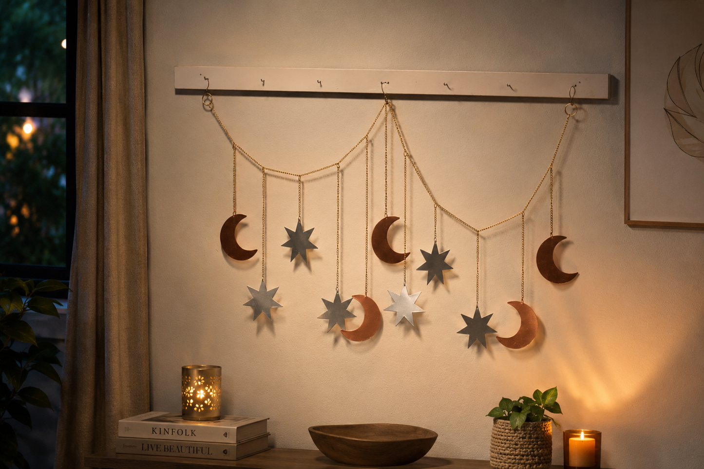 Celestial Moon & Star Iron Garland