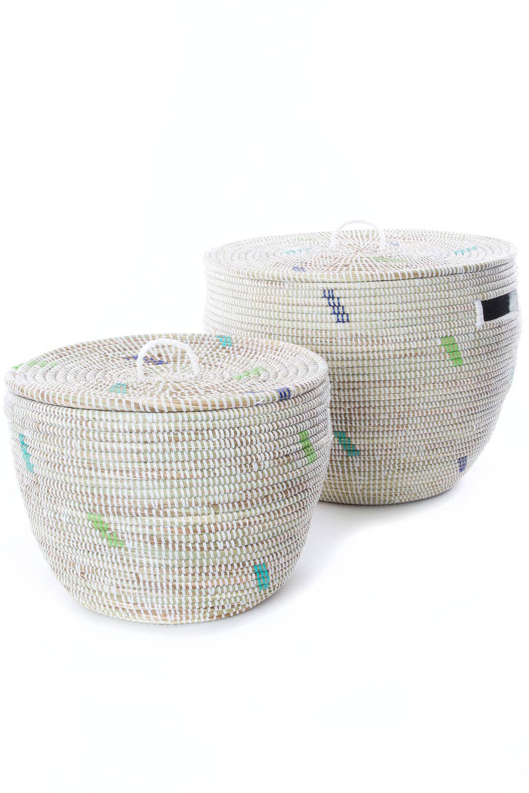 Green and Blue Dash Lidded Nesting Baskets