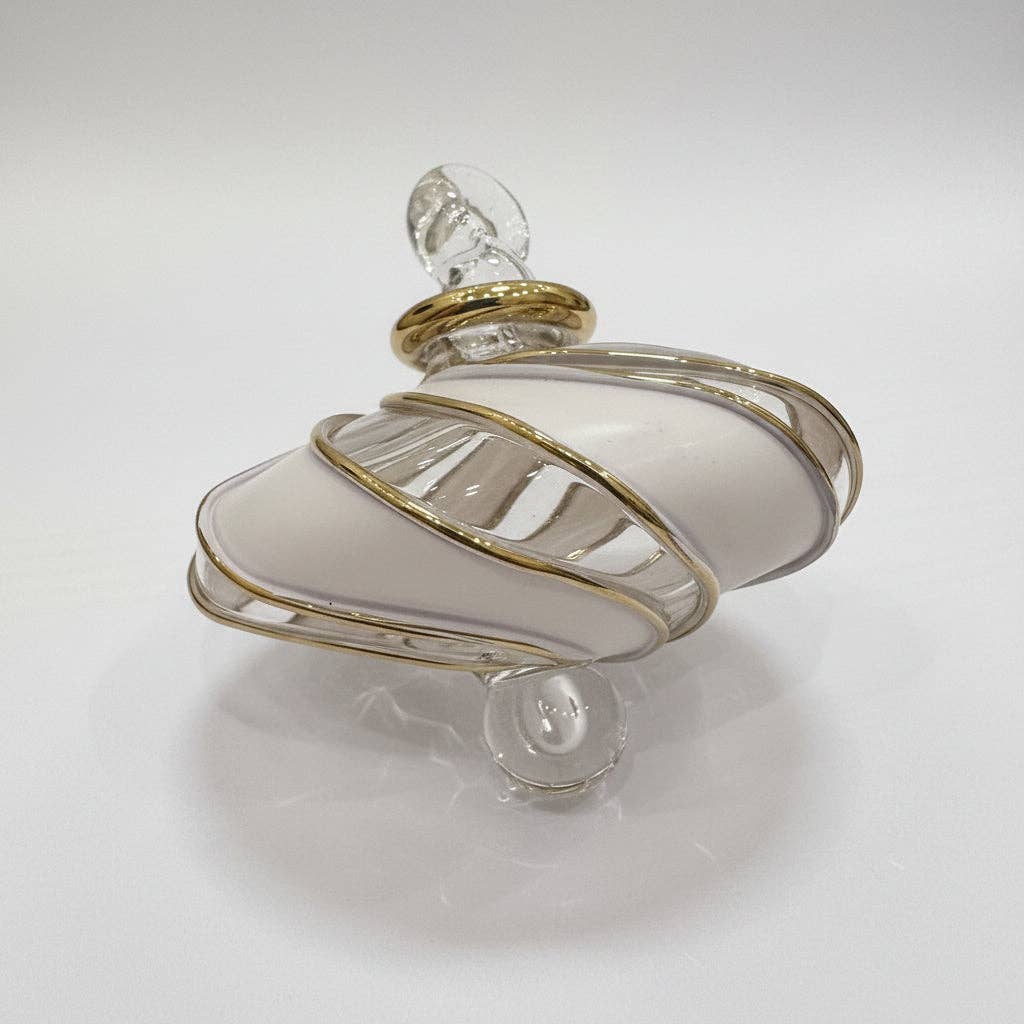 Blown Glass Small Ornament - Swirl Toupie: White