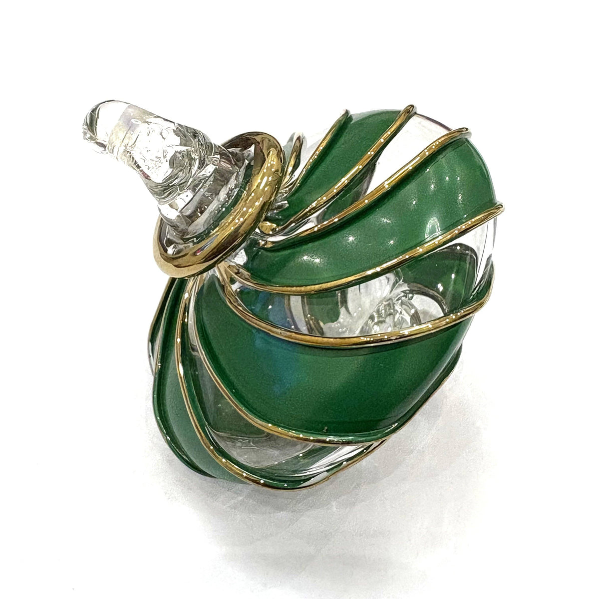 Blown Glass Small Ornament - Swirl Toupie: Green