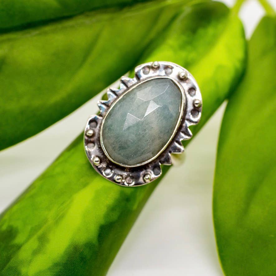 Decorated Sterling Silver Aquamarine Ring
