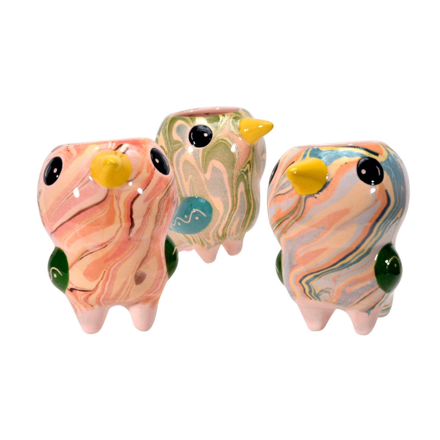 Marble Glazed Ceramic Plant Pot - Bird/Pio