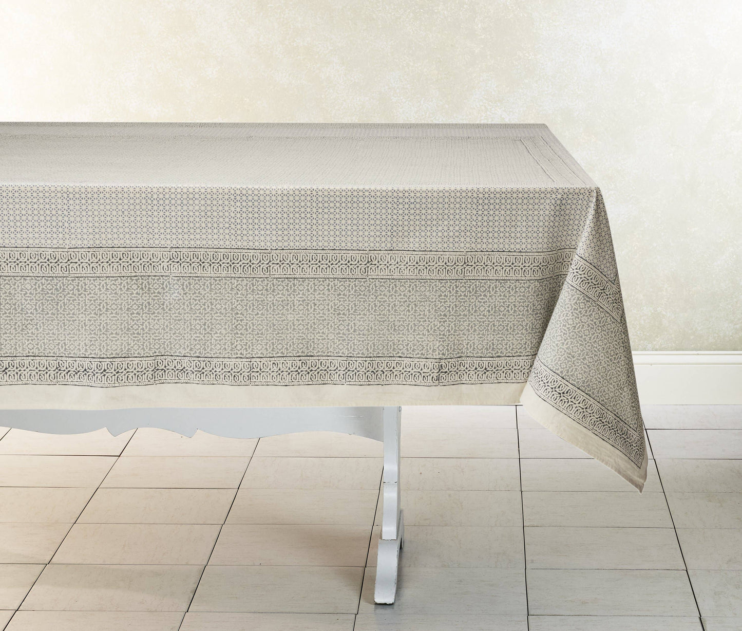 Hand Block Printed Cotton Tablecloth - Opal Garden