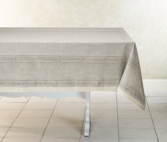 Hand Block Printed Cotton Tablecloth - Opal Garden