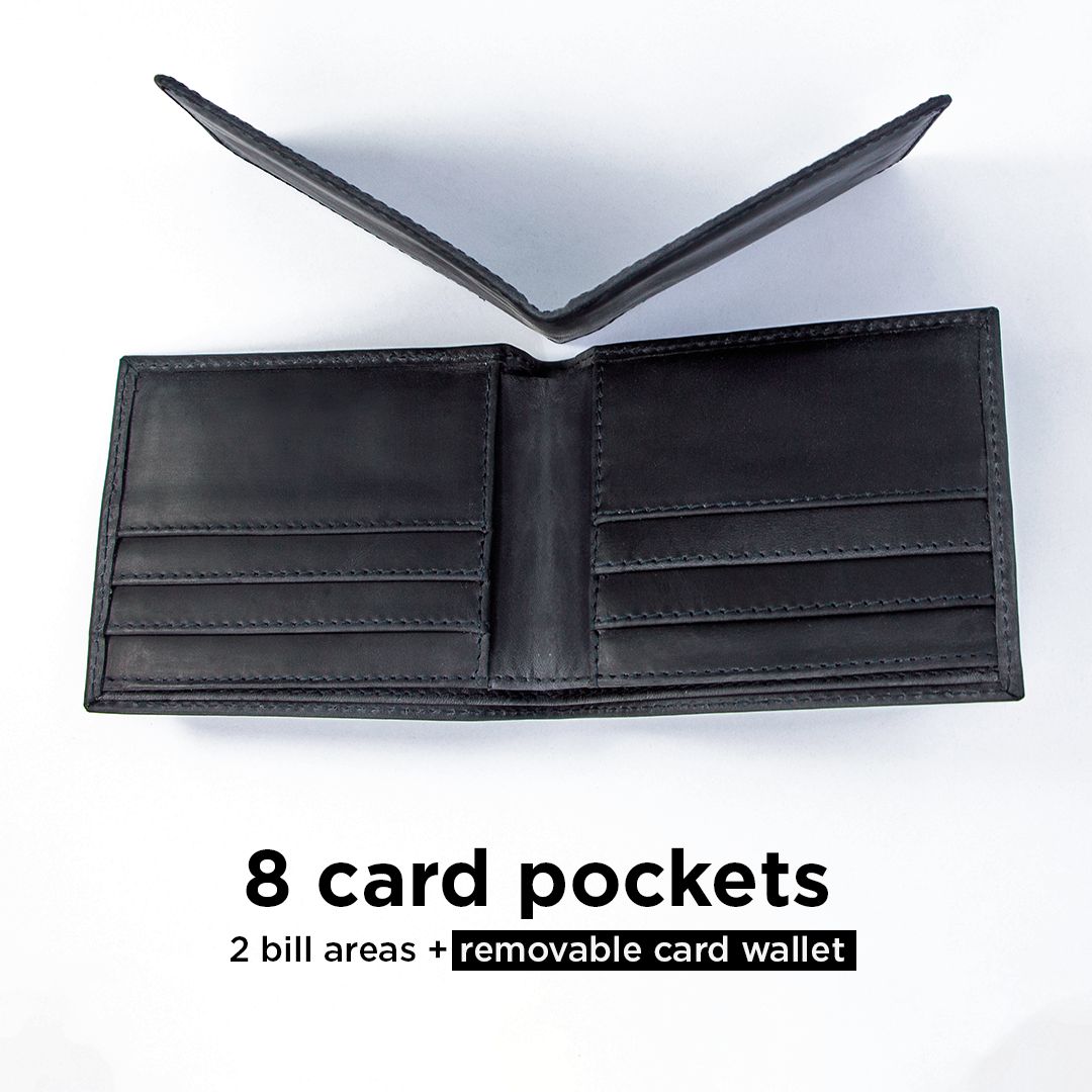BIFOLD Leather Wallet  Electric Black  /  Fair Trade Artisan