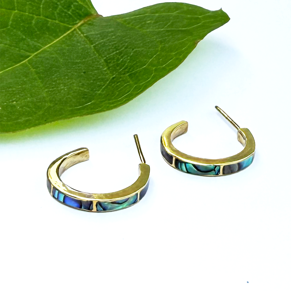 Abalone Inlay Huggies - Brass