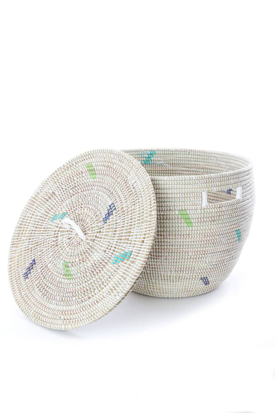 Green and Blue Dash Lidded Nesting Baskets