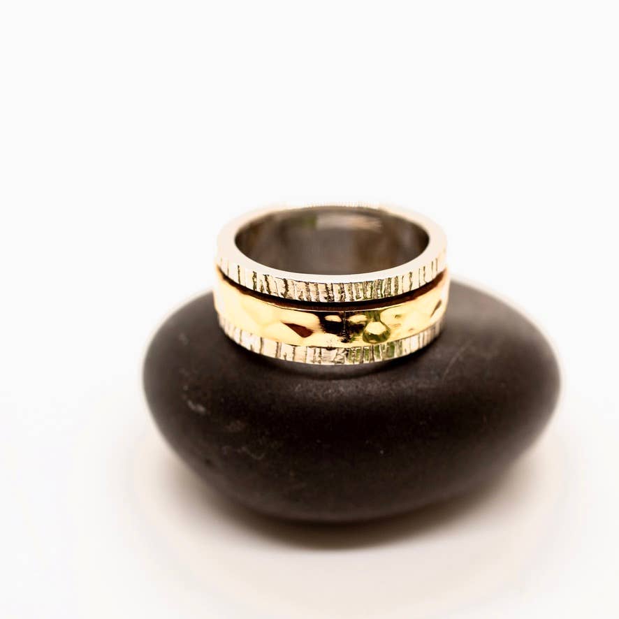 Sterling Silver Hammered Brass Band Spinner Ring