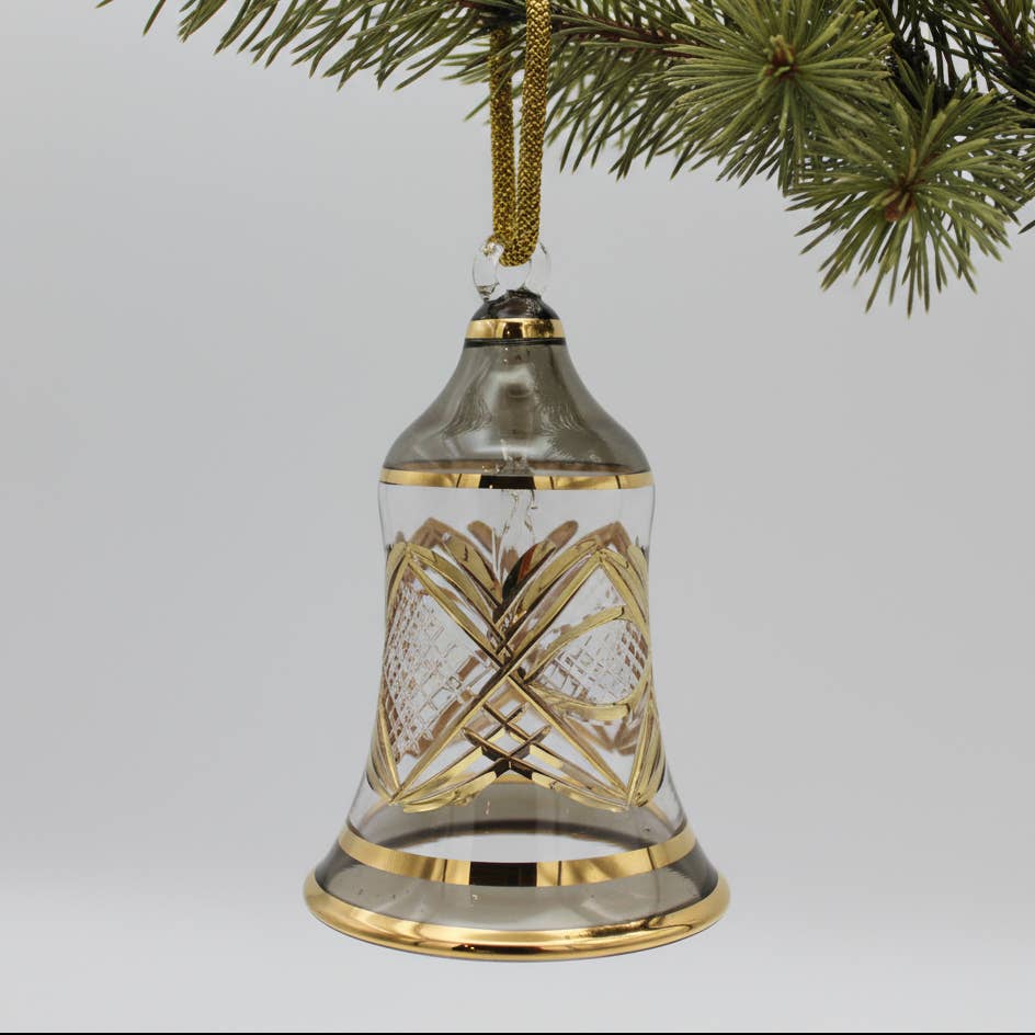 Blown Glass Ornament - Engraved Bell