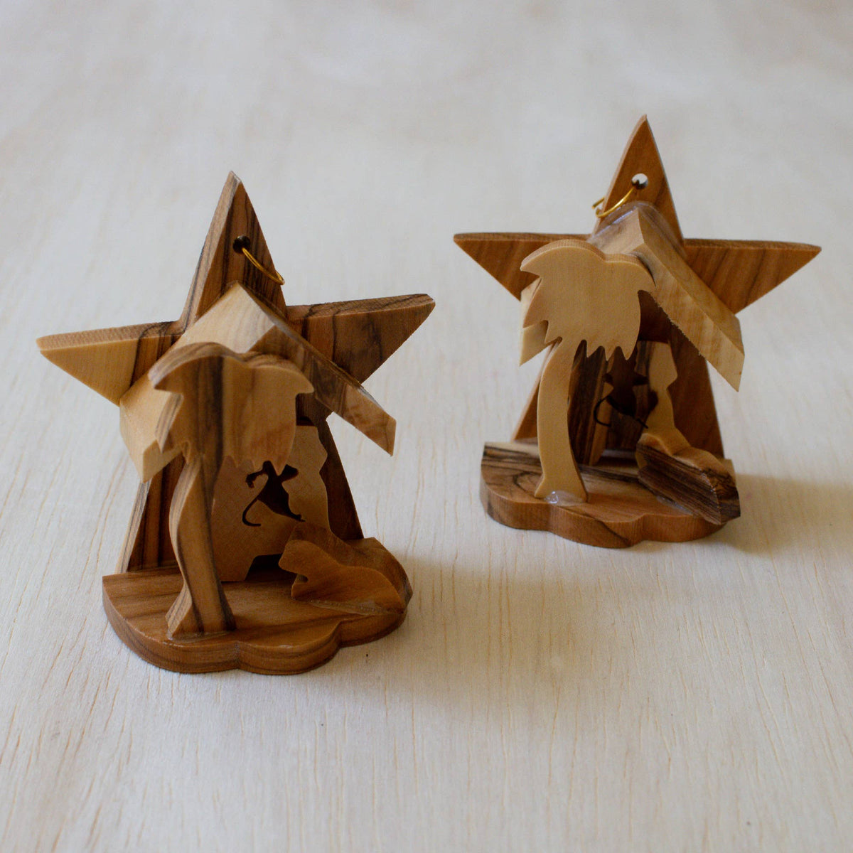 Olive Wood Star Nativity Ornament