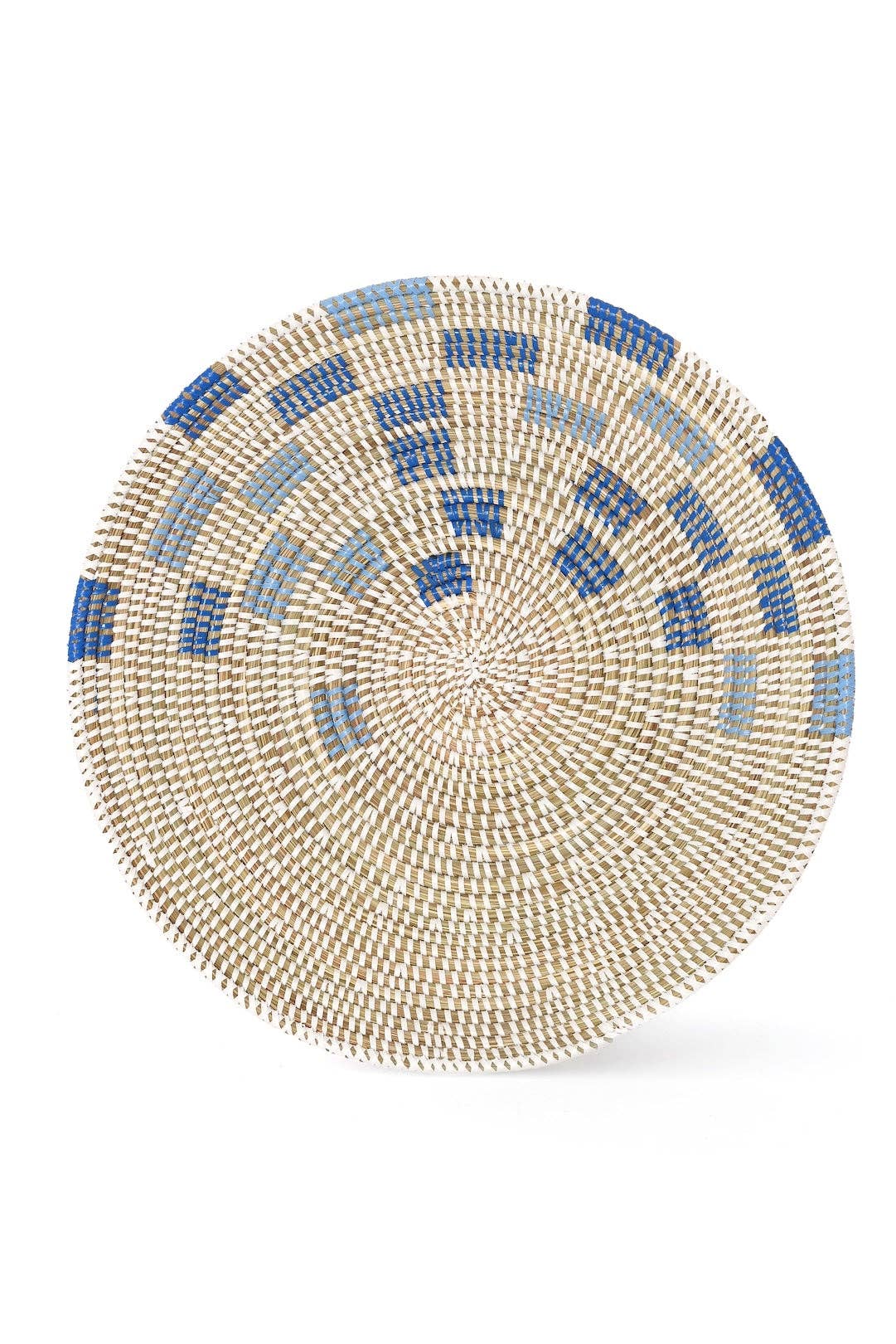 White Tabletop Basket with Dark Blue and Light Blue Squares