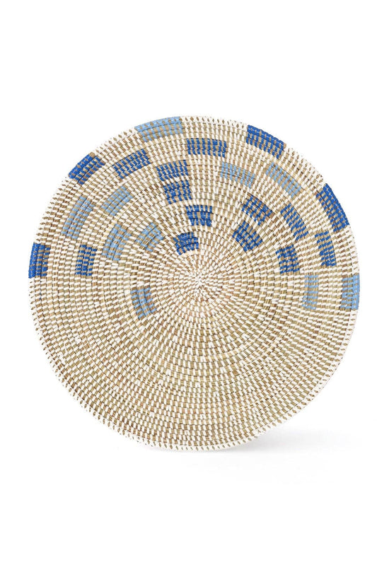 White Tabletop Basket with Dark Blue and Light Blue Squares