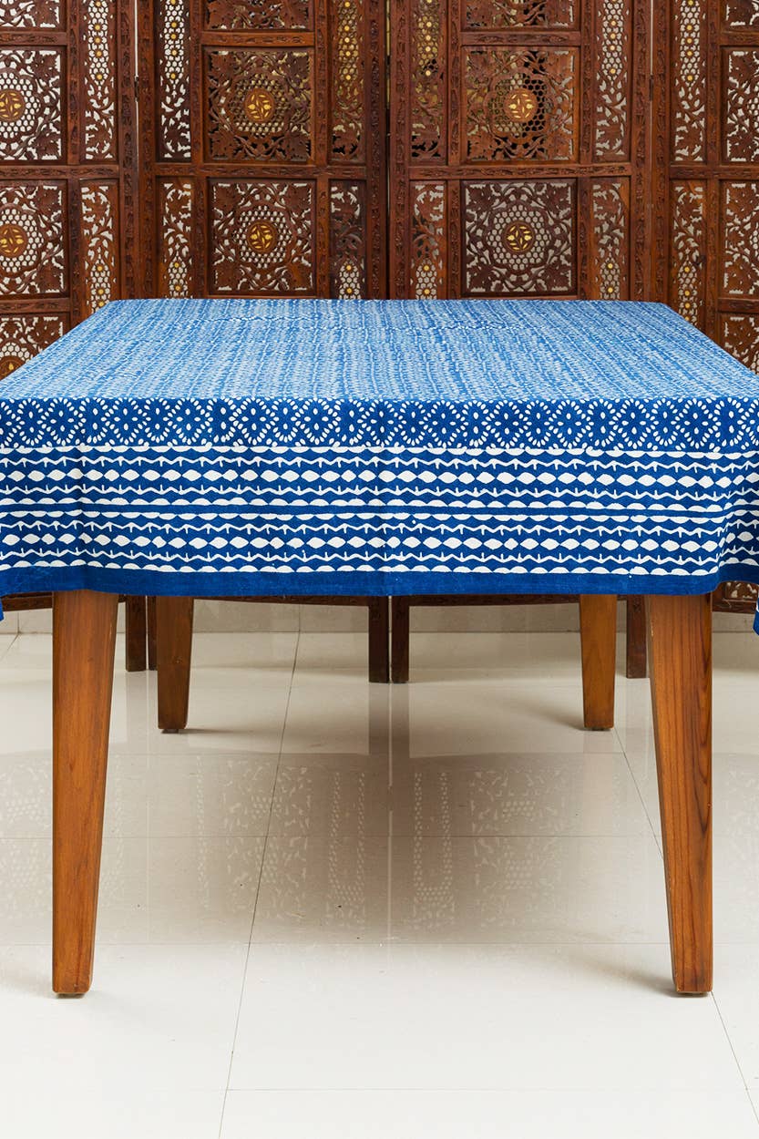 Indigo Block Print Tablecloth 60''x90''